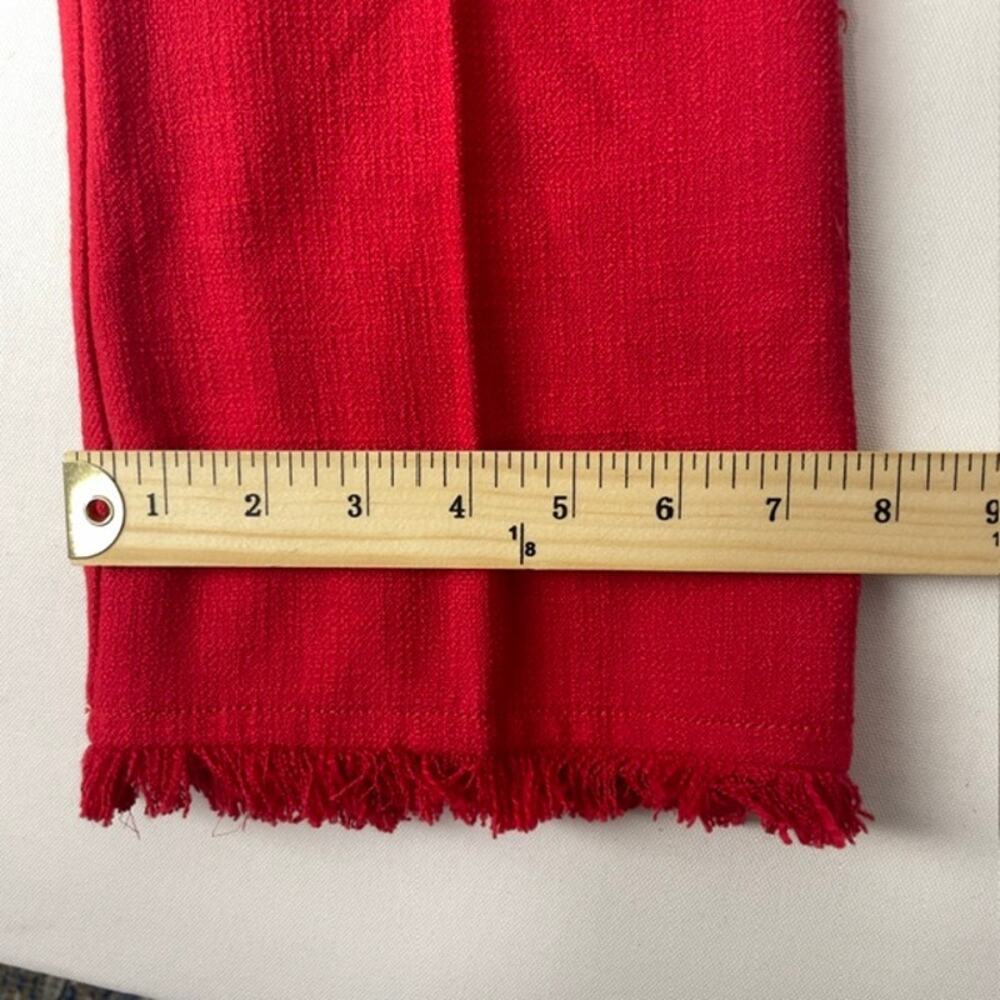 Marella Red Frayed Hem Cropped Pants Italy Chic Stretch Straight Leg 8 Italian - Picture 8 of 11
